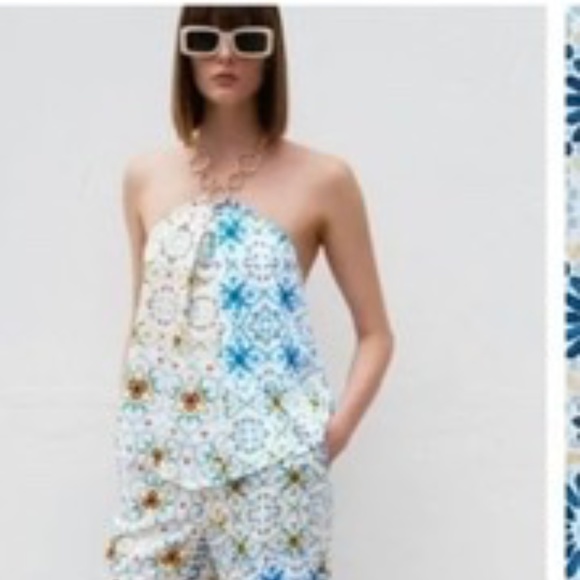 ZARA multi printed patchwork polyester pants and top - Picture 1 of 16